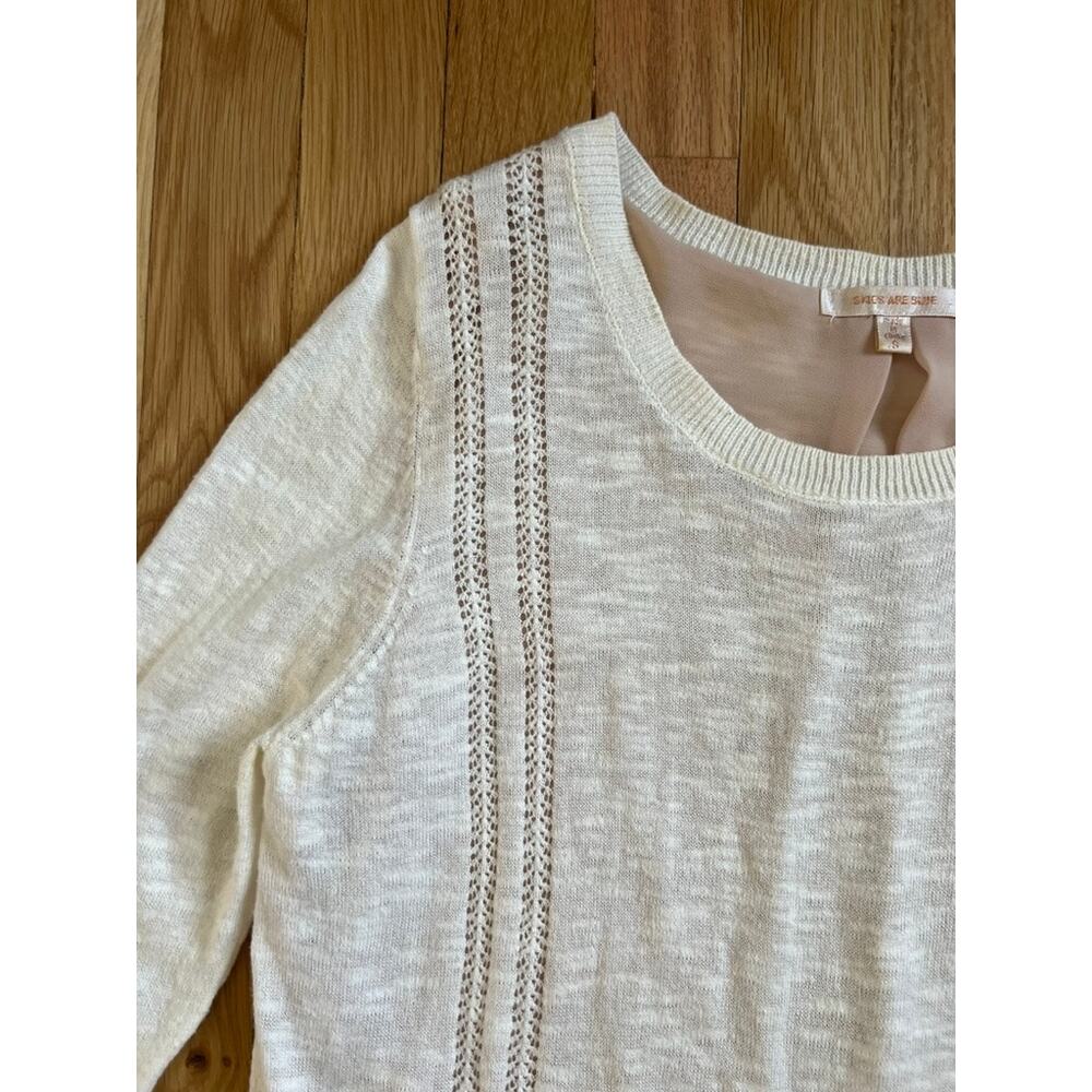 Skies Are Blue Cream Sweater Crochet Panel Peach Inside layer Knit 90s (size S) - Picture 3 of 7
